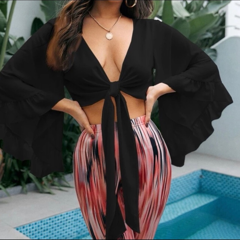 Black crop top with flare sleeves